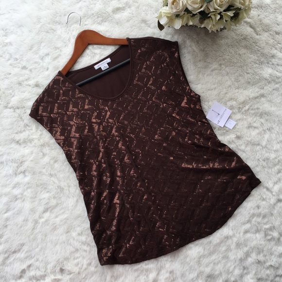 NWT LIZ Claiborne Sequin Tribal Beat Pattern Top - Picture 1 of 6